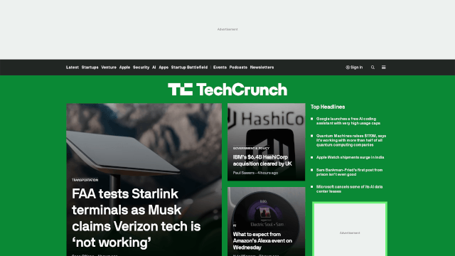 Screenshot of techcrunch.com