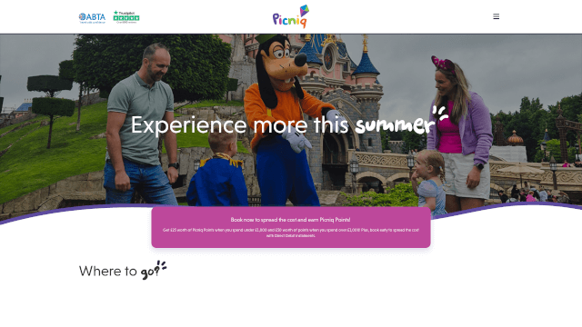 Screenshot of holidays.picniq.co.uk